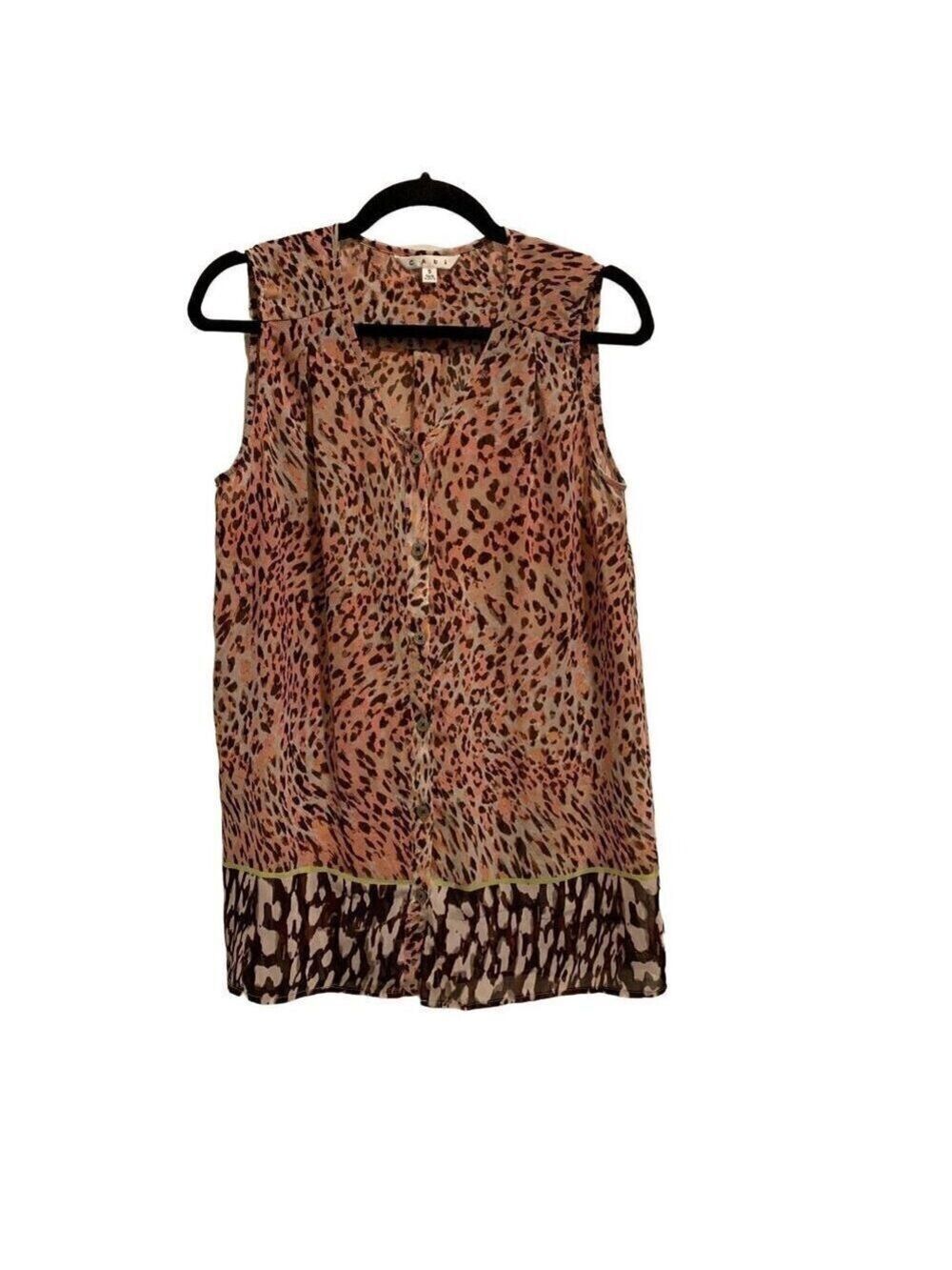 Cabi Leopard Animal Print Tunic Small Sleeveless Pink Brown Blouse Flowy Tank